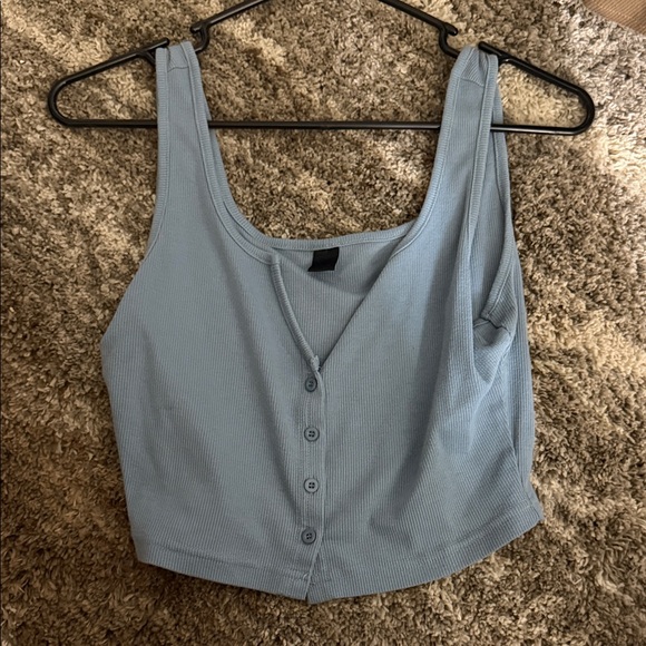 idk Tops - Stylish Blue Button-Up Crop Top